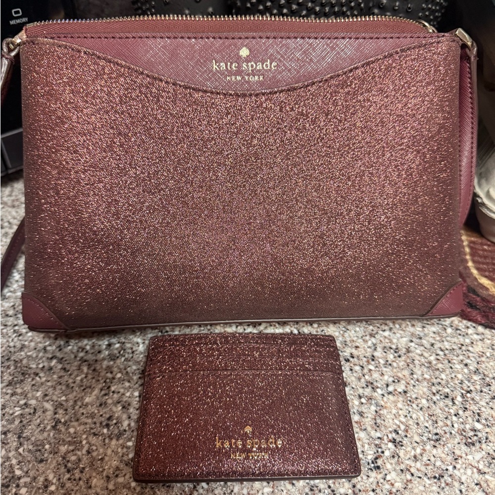 Kate Spade Sparkling Rose Crossbody Bag and Card Holder